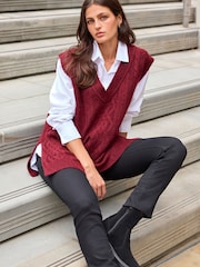 Berry Red V-Neck Cable Tank - Image 3 of 6