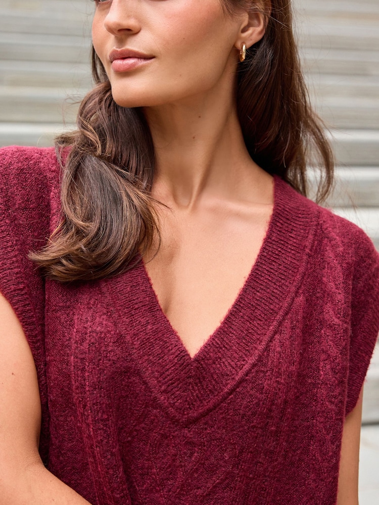 Berry Red V-Neck Cable Tank - Image 5 of 6