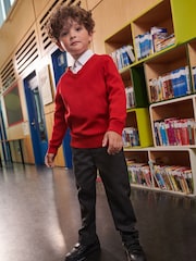 Clarks Red Long Sleeve School Knitted V-Neck Jumper - Image 1 of 8