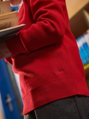 Clarks Red Long Sleeve School Knitted V-Neck Jumper - Image 4 of 8
