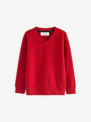 Clarks Red Long Sleeve School Knitted V-Neck Jumper - Image 5 of 8