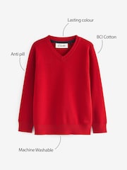 Clarks Red Long Sleeve School Knitted V-Neck Jumper - Image 7 of 8