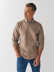 Stone Neutral Regular Fit Long Sleeve Oxford Shirt - Image 1 of 5