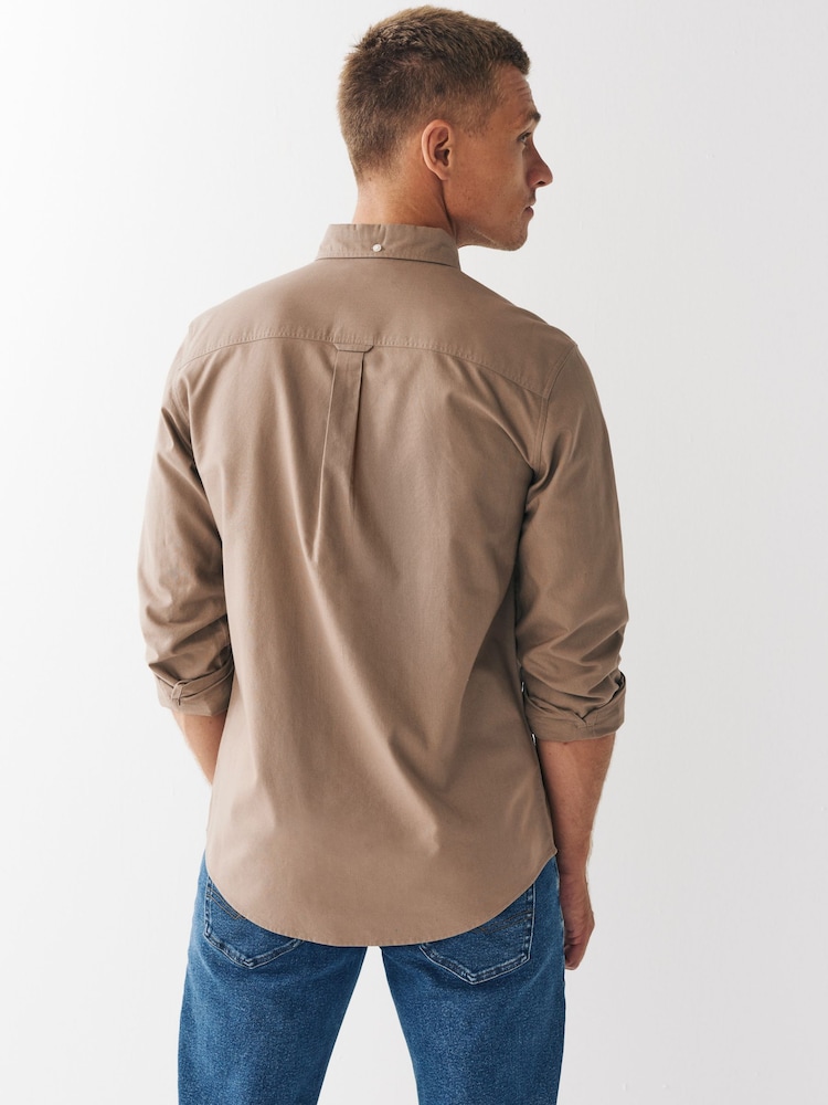 Stone Neutral Regular Fit Long Sleeve Oxford Shirt - Image 3 of 5