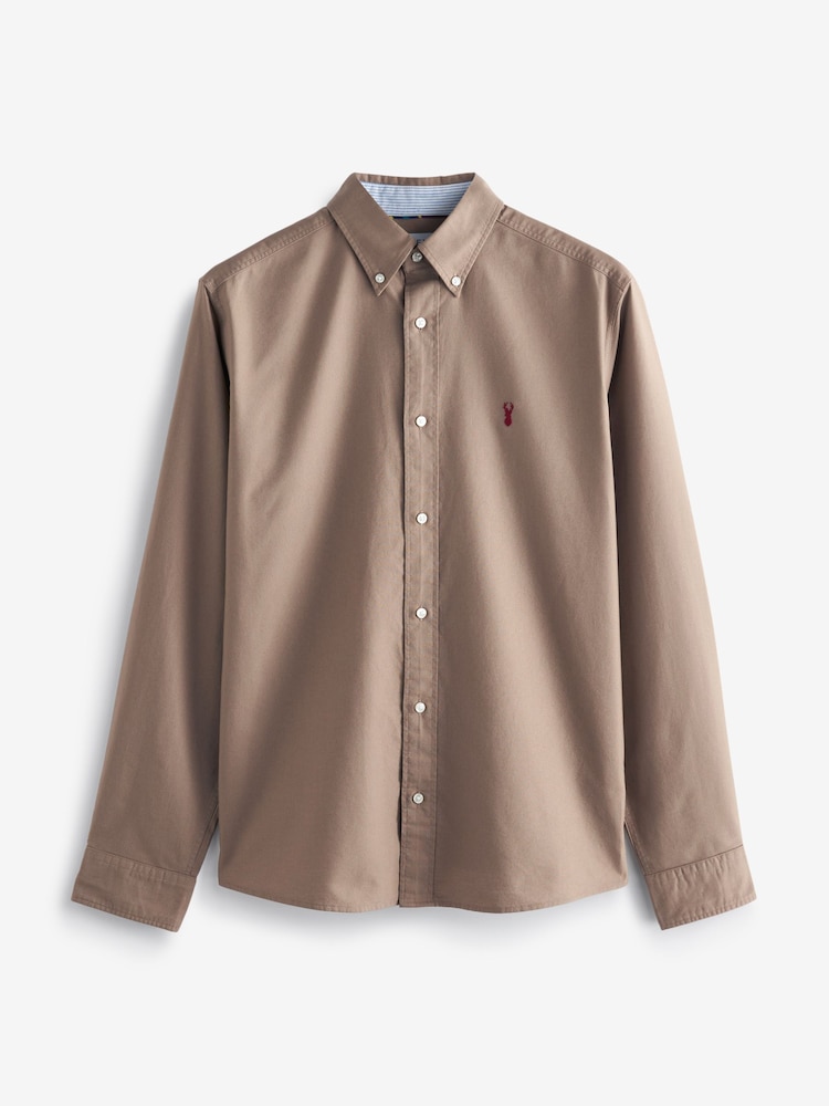 Stone Neutral Regular Fit Long Sleeve Oxford Shirt - Image 5 of 5