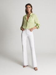 Reiss White Laurel Paige High Rise Raw Hem Flared Jeans - Image 1 of 8