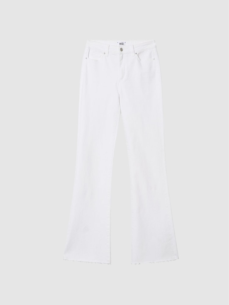 Reiss White Laurel Paige High Rise Raw Hem Flared Jeans - Image 2 of 8