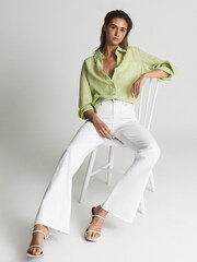 Reiss White Laurel Paige High Rise Raw Hem Flared Jeans - Image 3 of 8