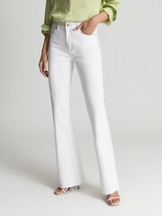 Reiss White Laurel Paige High Rise Raw Hem Flared Jeans - Image 4 of 8