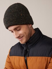 Black Textured Fleece Lined Beanie Hat - Image 1 of 3