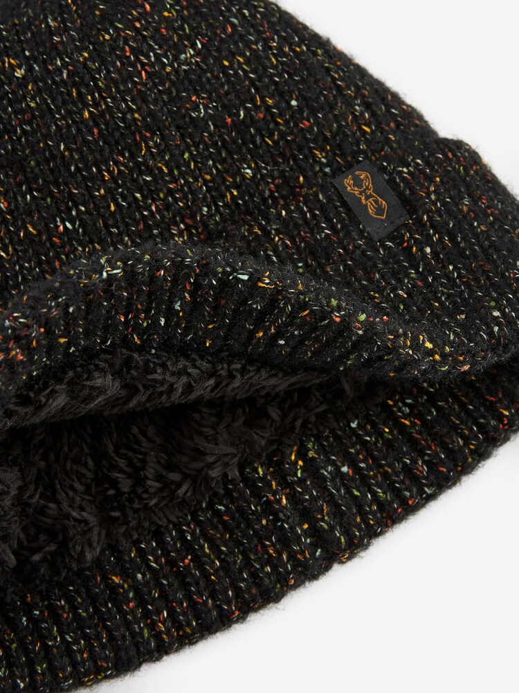 Black Textured Fleece Lined Beanie Hat - Image 3 of 3
