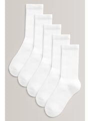 White 5 Pack Cotton Rich Cushioned Footbed Ribbed Socks - Image 1 of 3