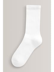 White 5 Pack Cotton Rich Cushioned Footbed Ribbed Socks - Image 2 of 3