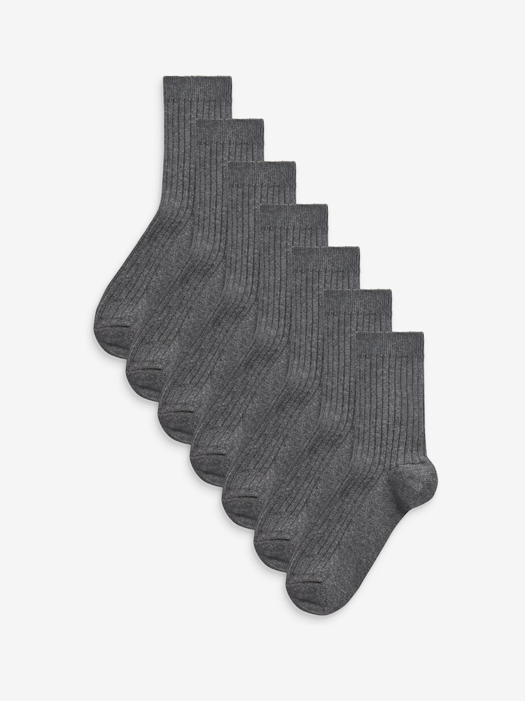 Grey Ribbed Cotton Rich Socks 7 Pack - Image 1 of 2
