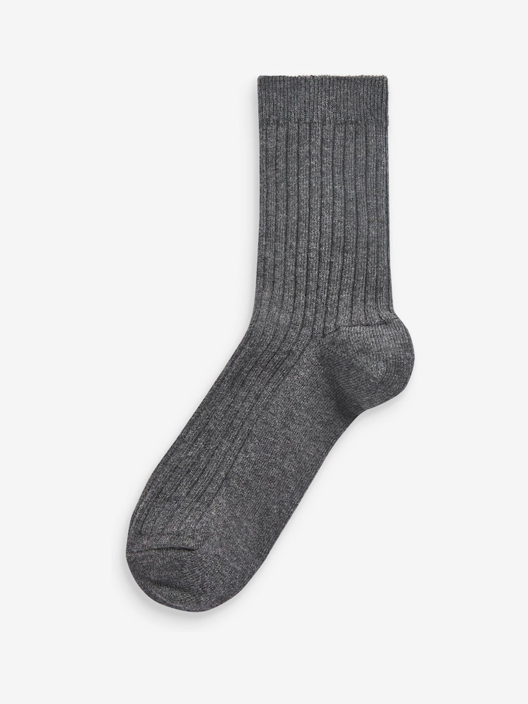 Grey Ribbed Cotton Rich Socks 7 Pack - Image 2 of 2