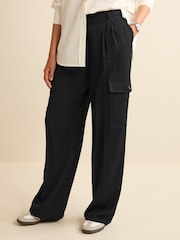Black Utility Pocket Wide Leg Jeans - Image 2 of 5