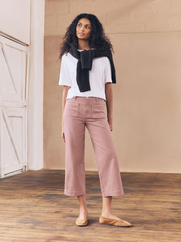 Pink Cropped Patch Pocket Jeans - Image 1 of 7 Pink Cropped Patch Pocket Jeans - Image 1 of 7
