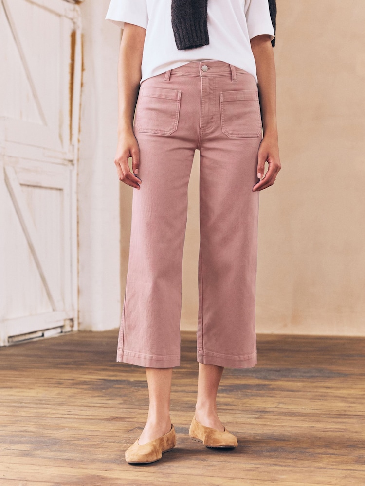Pink Cropped Patch Pocket Jeans - Image 2 of 7 Pink Cropped Patch Pocket Jeans - Image 2 of 7