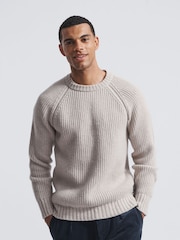 Aubin Grey Crail Fisherman Rib Crew Neck Jumper - Image 1 of 6