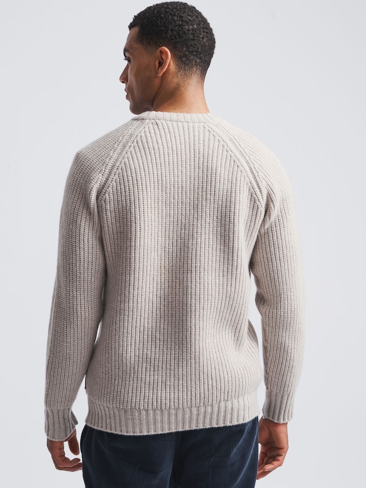 Aubin Grey Crail Fisherman Rib Crew Neck Jumper - Image 2 of 6