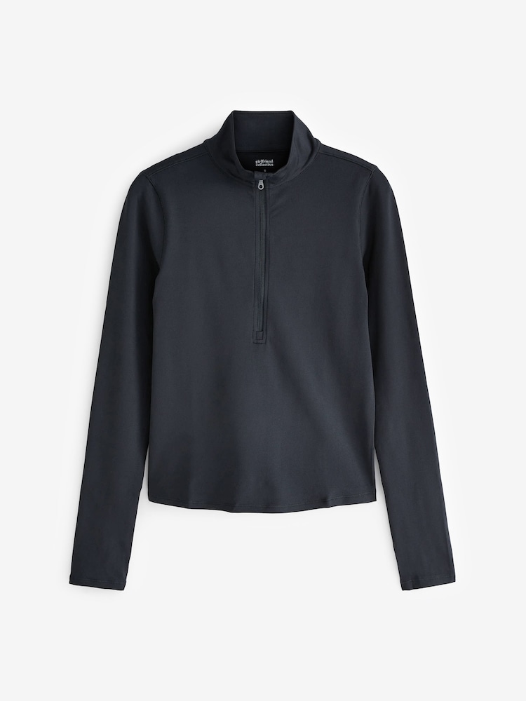 Girlfriend Collective Reset Long Sleeve Mock Neck Half Zip Black Top - Image 5 of 5
