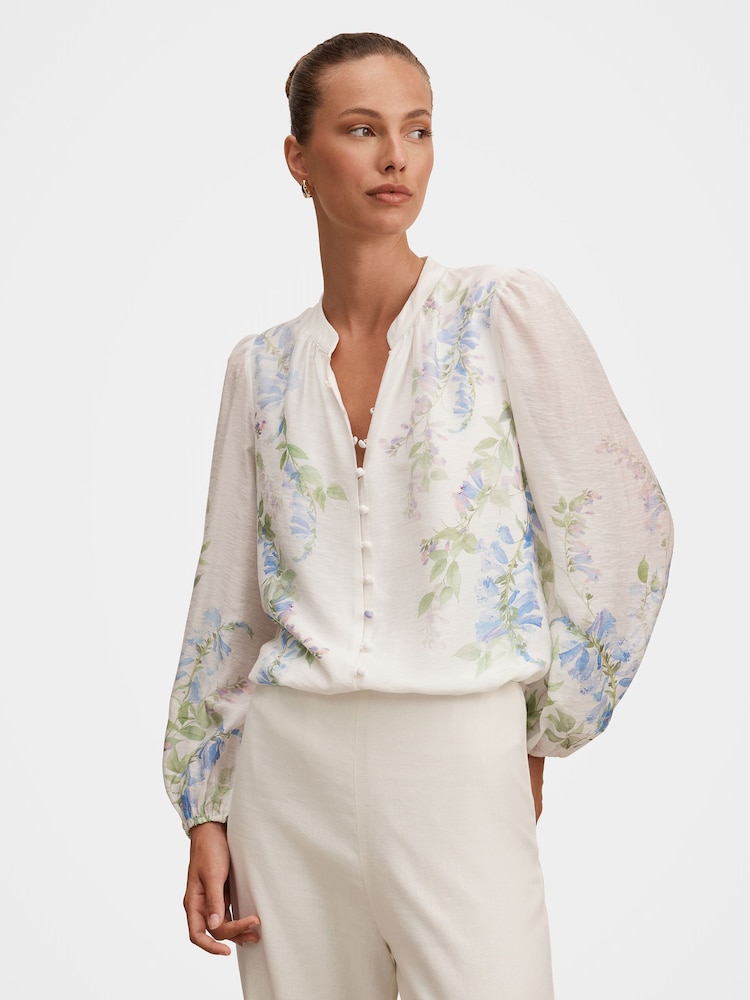 Forever New Dove Placement Printed Blouse Contains Linen - 圖片 1/5