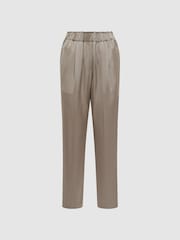Reiss Mink Elaina Satin Elasticated Tapered Trousers - Image 2 of 5