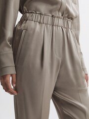 Reiss Mink Elaina Satin Elasticated Tapered Trousers - Image 3 of 5