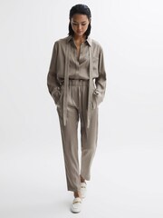 Reiss Mink Elaina Satin Elasticated Tapered Trousers - Image 4 of 5