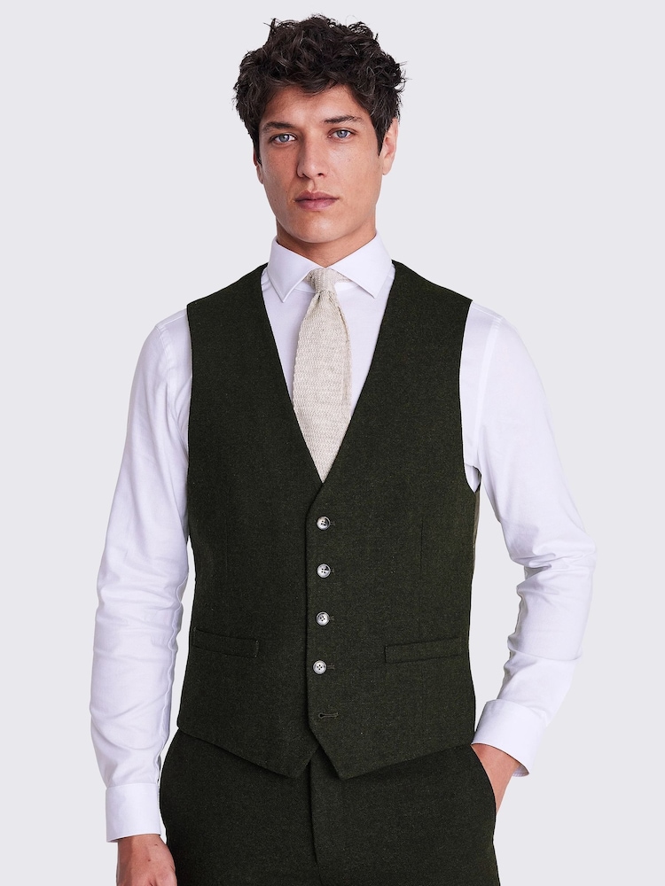 MOSS Khaki Green Slim Fit Donegal Suit Waistcoat - Image 1 of 4