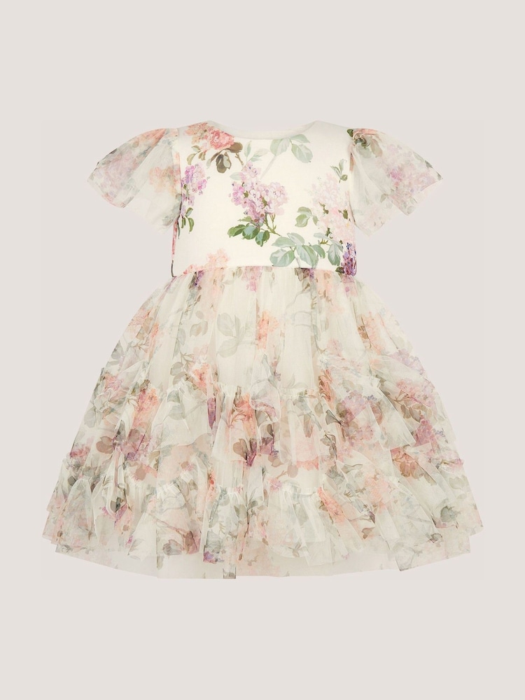 Monsoon Cream Baby Roma Floral Print Ruffle Party Dress - Image 2 of 4 Monsoon Cream Baby Roma Floral Print Ruffle Party Dress - Image 2 of 4