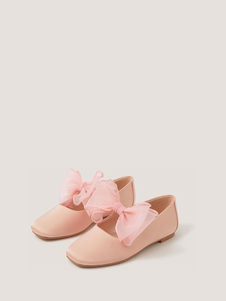 Monsoon Pink Organza Bow Ballet Flats - Image 1 of 2 Monsoon Pink Organza Bow Ballet Flats - Image 1 of 2