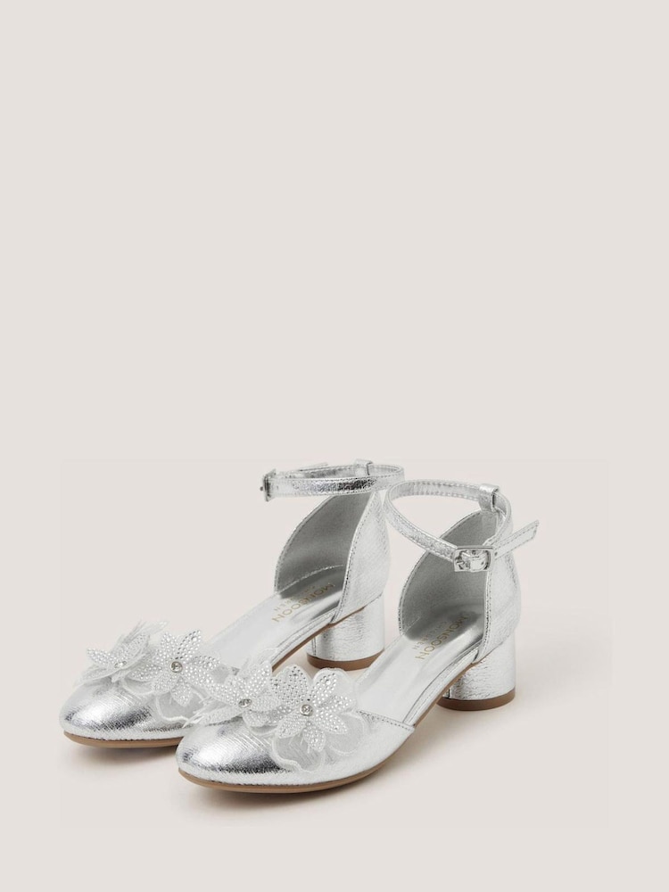 Monsoon Silver Diamanté Flower Block Heels - Image 1 of 2 Monsoon Silver Diamanté Flower Block Heels - Image 1 of 2