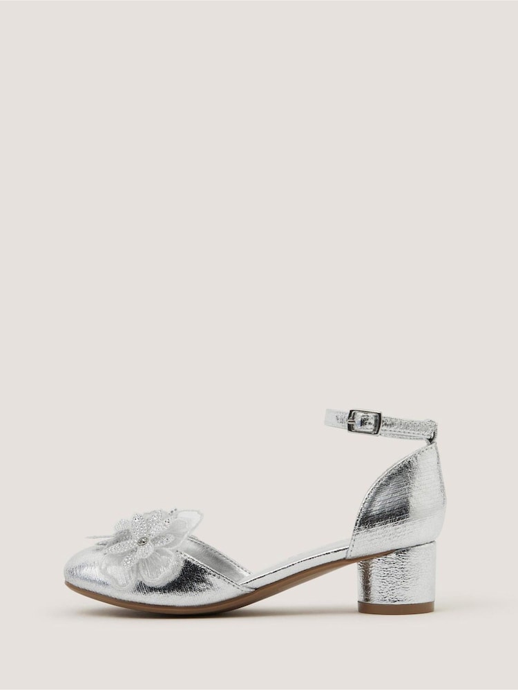 Monsoon Silver Diamanté Flower Block Heels - Image 2 of 2 Monsoon Silver Diamanté Flower Block Heels - Image 2 of 2