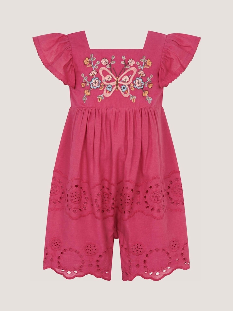 Monsoon Pink Baby Butterfly Broderie Romper - Image 1 of 2 Monsoon Pink Baby Butterfly Broderie Romper - Image 1 of 2
