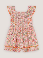 Monsoon Pink Floral Smocked Playsuit - Image 1 of 2