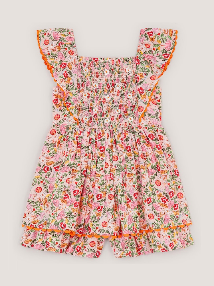Monsoon Pink Floral Smocked Playsuit - Image 1 of 2