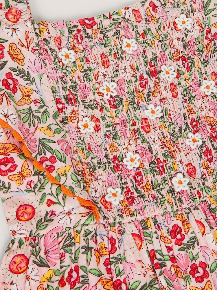 Monsoon Pink Floral Smocked Playsuit - Image 2 of 2