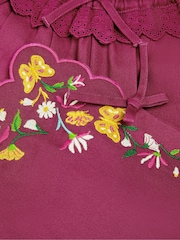 Monsoon Pink Floral Embroidered Scallop Trim Trousers - Image 4 of 4