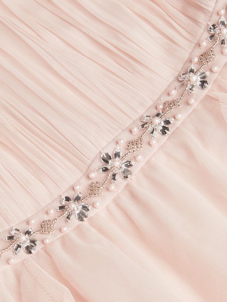 Monsoon Pink Pennie Embellished Ruffle Party Dress - Image 2 of 2 Monsoon Pink Pennie Embellished Ruffle Party Dress - Image 2 of 2