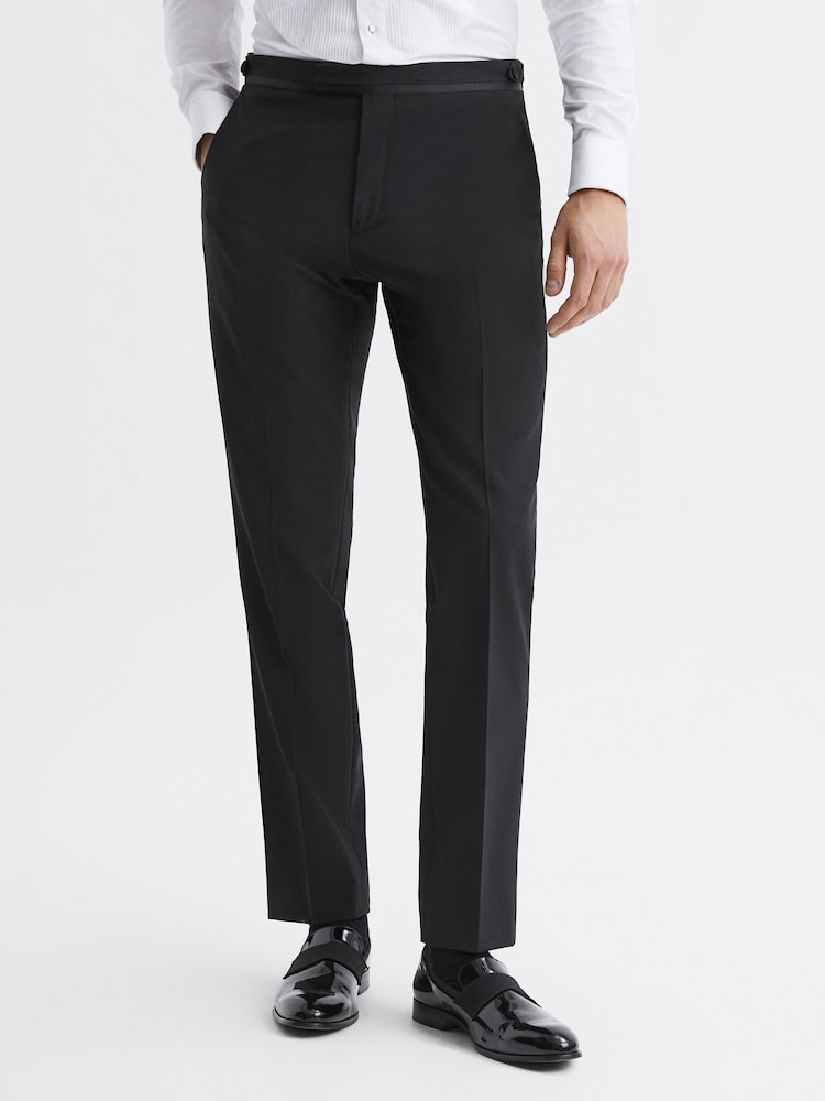 Reiss Black Poker Modern Fit Tuxedo Trousers - Image 1 of 5
