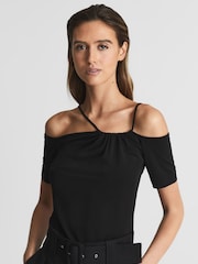 Reiss Black Cierra Off-Shoulder Strap Top - Image 1 of 6