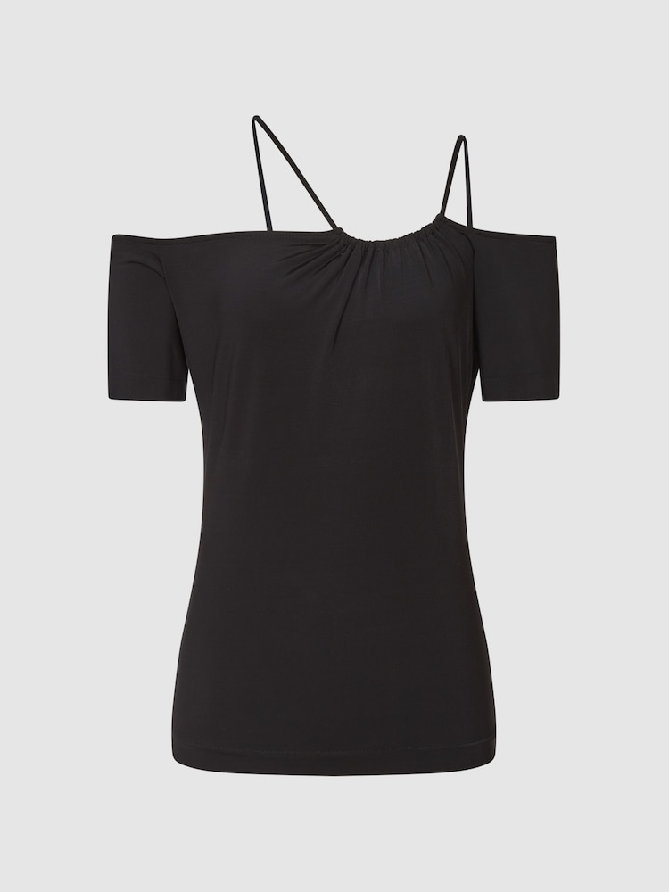 Reiss Black Cierra Off-Shoulder Strap Top - Image 2 of 6