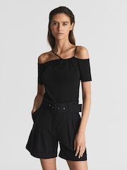 Reiss Black Cierra Off-Shoulder Strap Top - Image 4 of 6