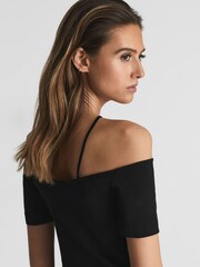 Reiss Black Cierra Off-Shoulder Strap Top - Image 6 of 6