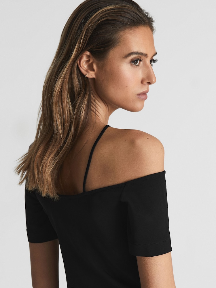 Reiss Black Cierra Off-Shoulder Strap Top - Image 6 of 6