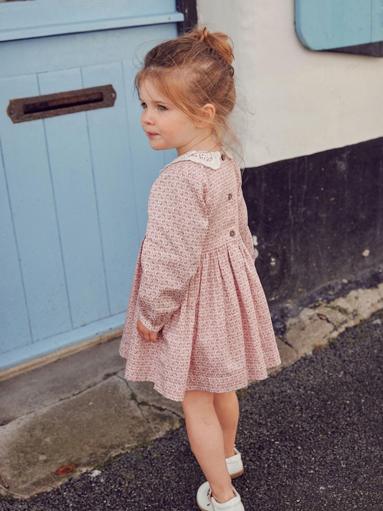 Pink Geo Printed Shirred Collar Dress (3mths-8yrs) - Image 1 of 5 Pink Geo Printed Shirred Collar Dress (3mths-8yrs) - Image 1 of 5