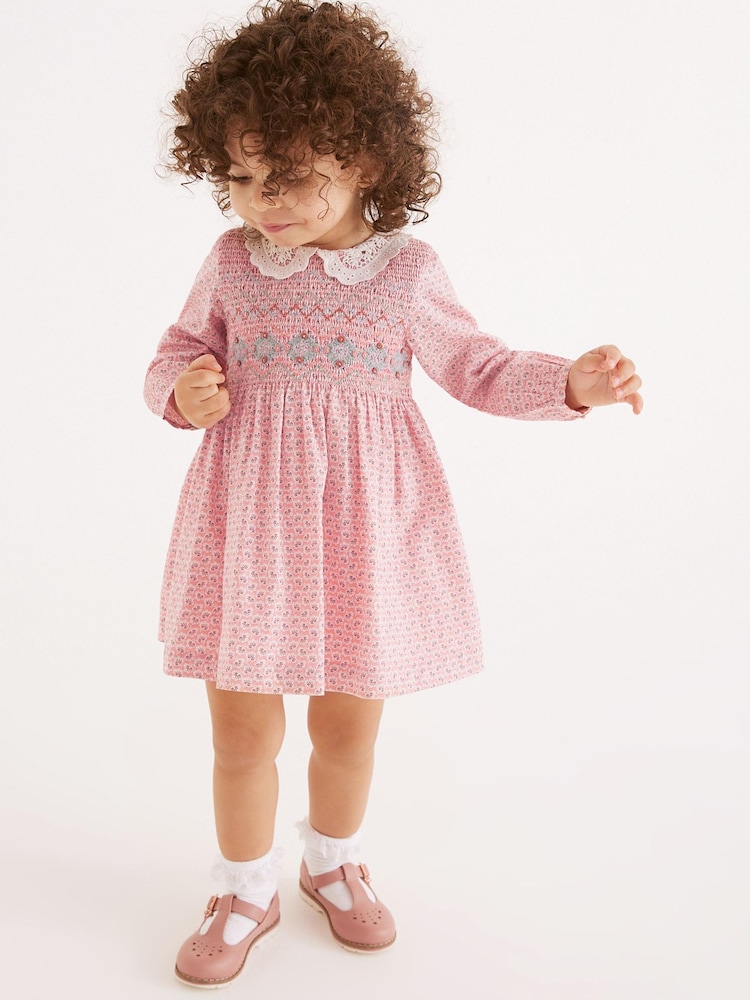 Pink Geo Printed Shirred Collar Dress (3mths-8yrs) - Image 2 of 5 Pink Geo Printed Shirred Collar Dress (3mths-8yrs) - Image 2 of 5