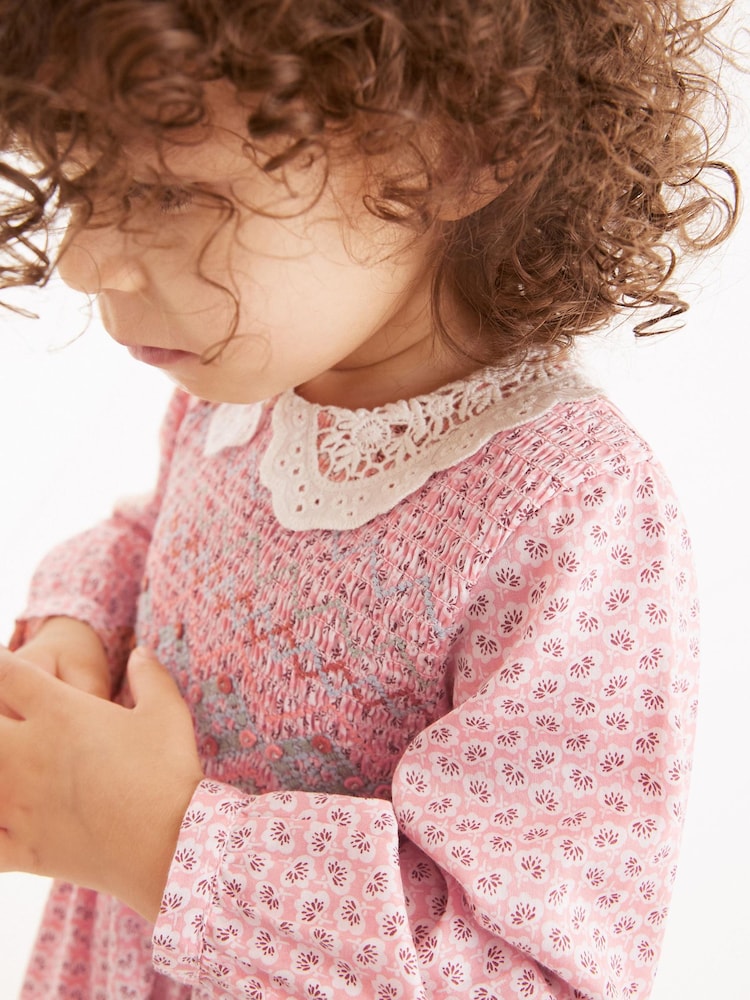 Pink Geo Printed Shirred Collar Dress (3mths-8yrs) - Image 5 of 5 Pink Geo Printed Shirred Collar Dress (3mths-8yrs) - Image 5 of 5