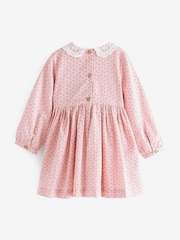 Pink Geo Printed Shirred Collar Dress (3mths-8yrs) - Image 7 of 9